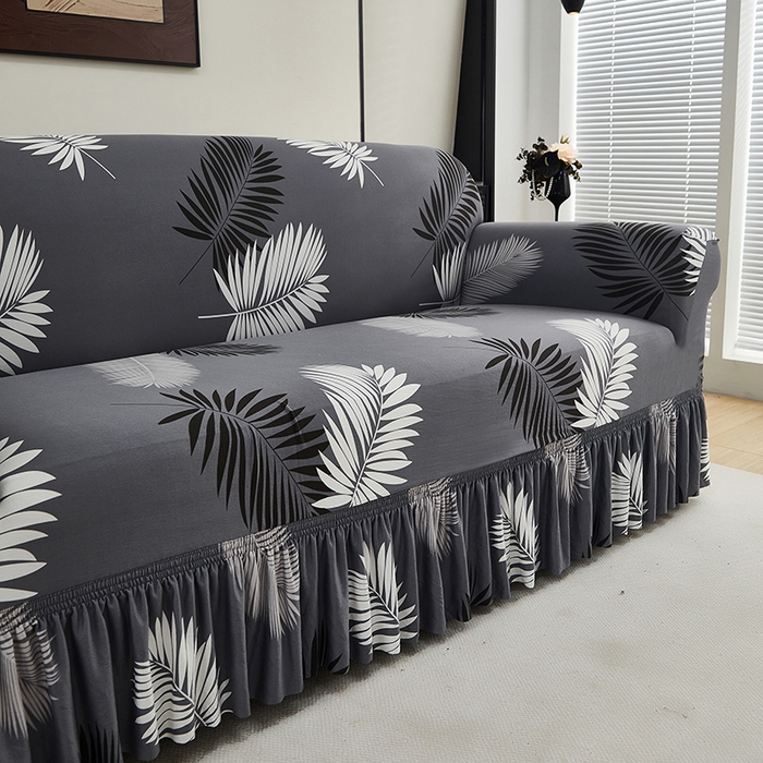 91家纺网 家纺一手货源 找家纺 共鸣沙发套 2024新款牛奶丝系列沙发套（裙摆款） 飞叶