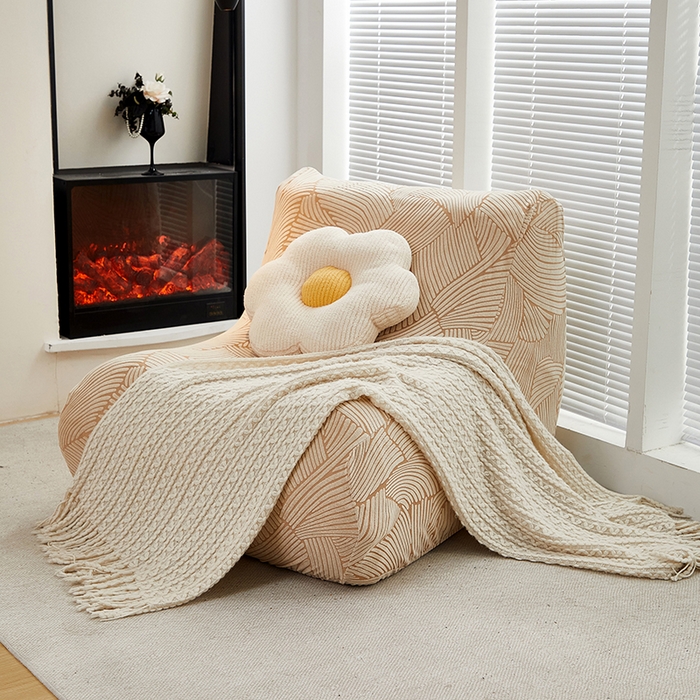 91家纺网 家纺一手货源 找家纺 共鸣沙发套 2024新款臻品提花系列懒人沙发套（枫纹花系） 枫纹驼色