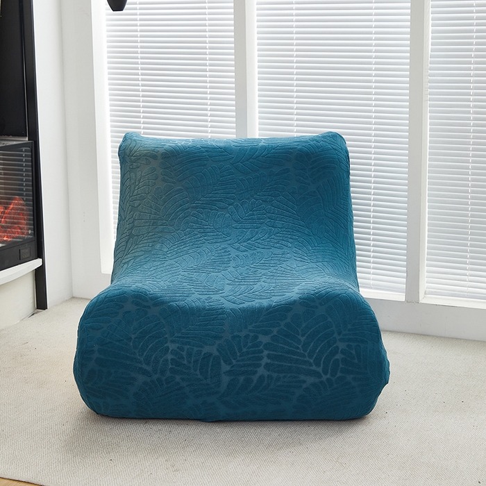 91家纺网 家纺一手货源 找家纺 共鸣沙发套 2024新款臻品提花系列懒人沙发套（织叶花系） 织叶净蓝