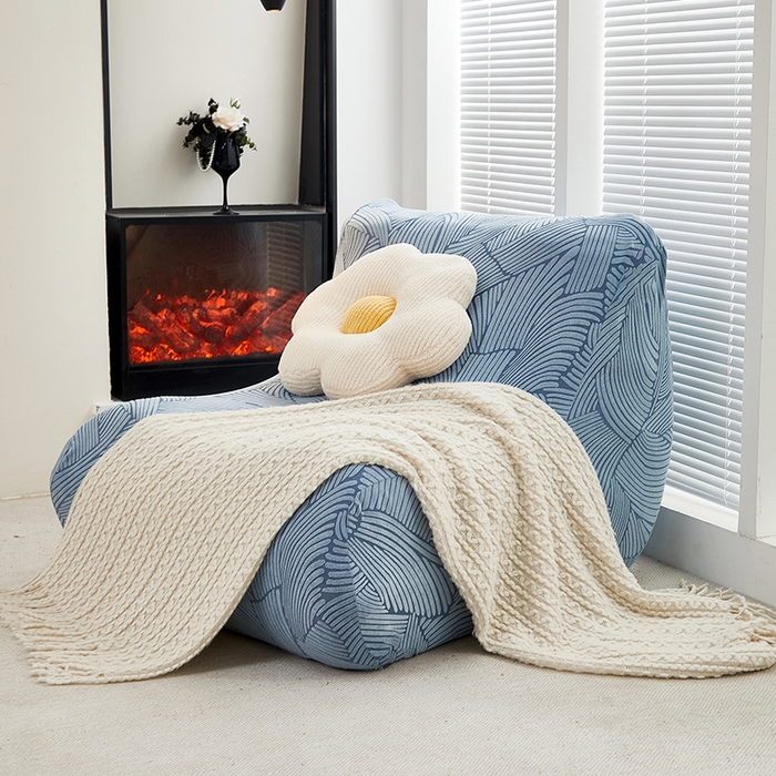 91家纺网 家纺一手货源 找家纺 共鸣沙发套 2024新款臻品提花系列懒人沙发套（枫纹花系） 枫纹净蓝