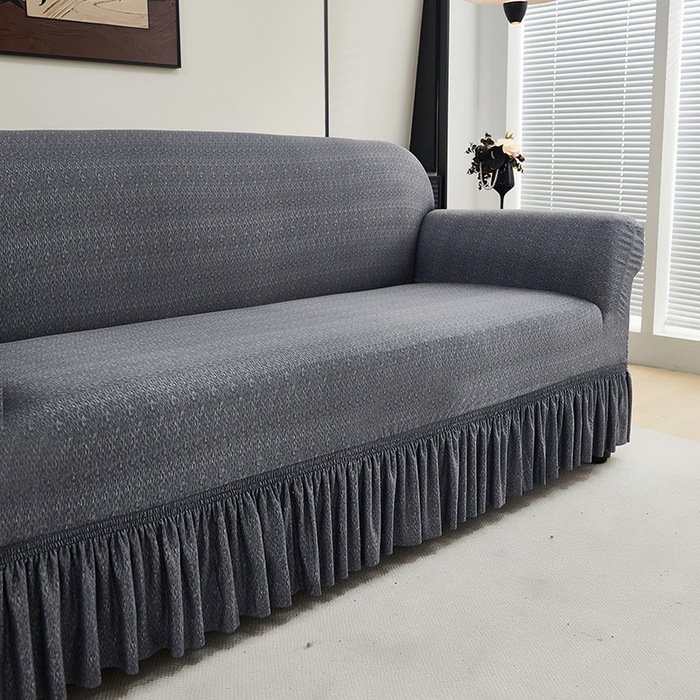 91家纺网 家纺一手货源 找家纺 共鸣沙发套 2024新款牛奶丝系列沙发套（裙摆款） 简约深灰