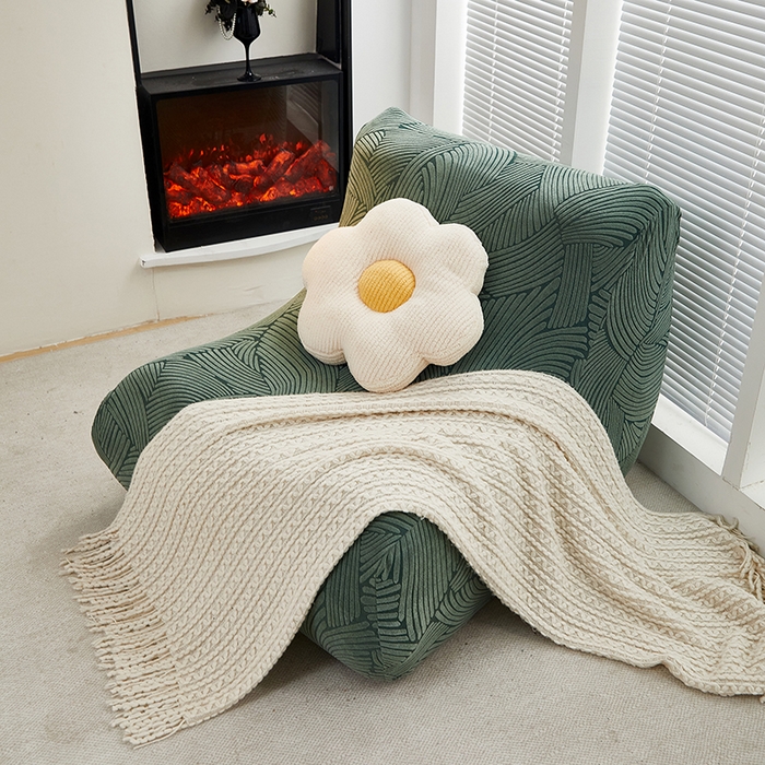 91家纺网 家纺一手货源 找家纺 共鸣沙发套 2024新款臻品提花系列懒人沙发套（枫纹花系） 枫纹墨绿