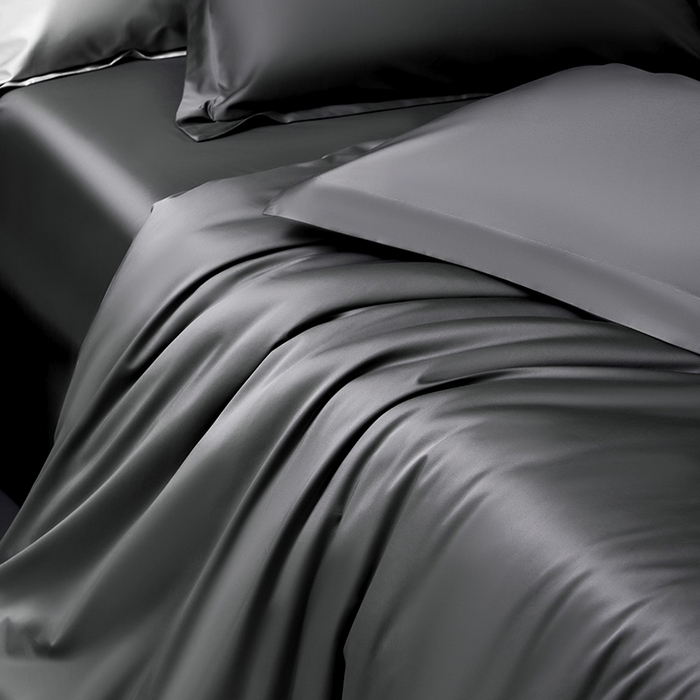 91家纺网 家纺一手货源 找家纺 轩和家居  2024新款70S长绒棉四件套 影月黑