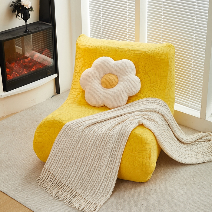 91家纺网 家纺一手货源 找家纺 共鸣沙发套 2024新款臻品提花系列懒人沙发套（织叶花系） 织叶柠黄