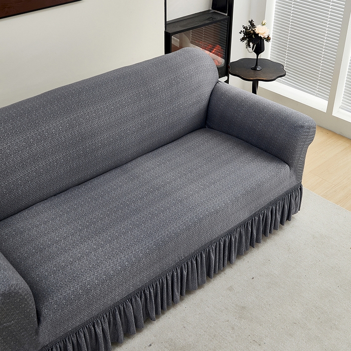 91家纺网 家纺一手货源 找家纺 共鸣沙发套 2024新款牛奶丝系列沙发套（裙摆款） 简约深灰