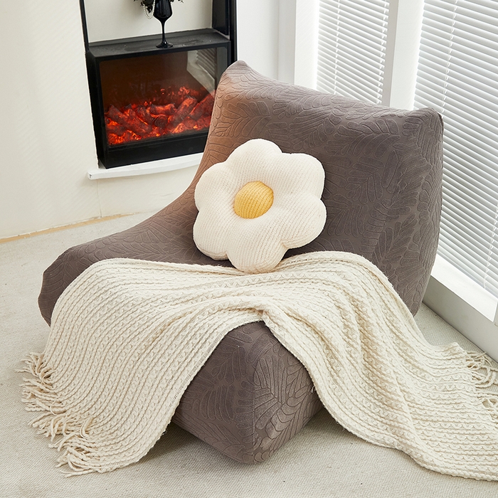 91家纺网 家纺一手货源 找家纺 共鸣沙发套 2024新款臻品提花系列懒人沙发套（织叶花系） 织叶冷灰