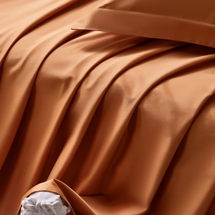 91家纺网 家纺一手货源 找家纺 轩和家居  2024新款70S长绒棉四件套 玛仕橙