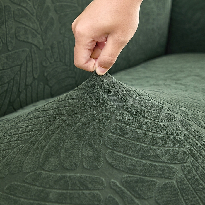 91家纺网 家纺一手货源 找家纺 共鸣沙发套 2024新款臻品提花系列沙发套（裙摆款织叶花系） 织叶松绿