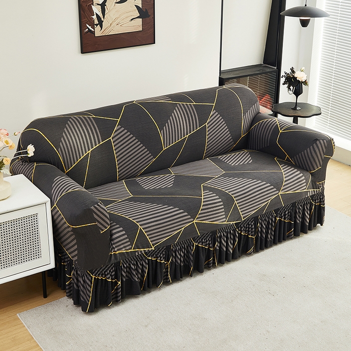 91家纺网 家纺一手货源 找家纺 共鸣沙发套 2024新款牛奶丝系列沙发套（裙摆款） 墨岩