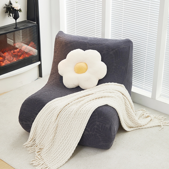 91家纺网 家纺一手货源 找家纺 共鸣沙发套 2024新款臻品提花系列懒人沙发套（织叶花系） 织叶碳灰