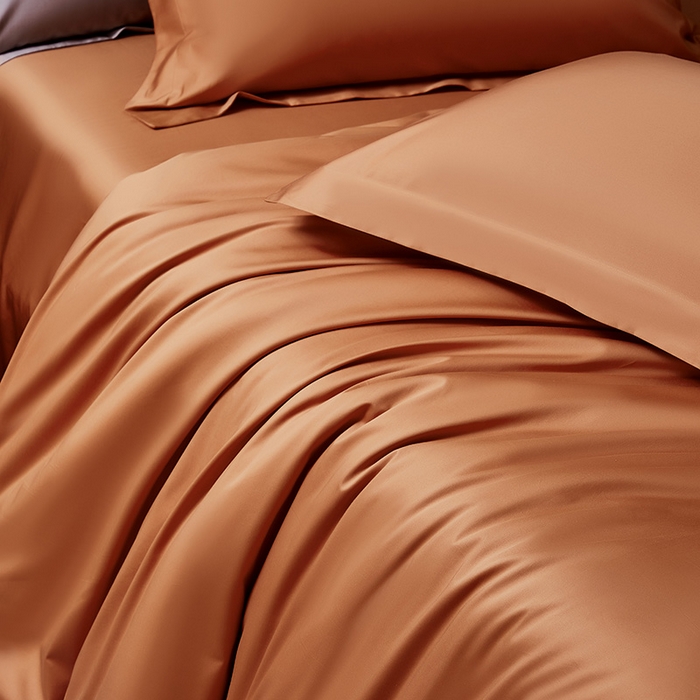 91家纺网 家纺一手货源 找家纺 轩和家居  2024新款70S长绒棉四件套 玛仕橙