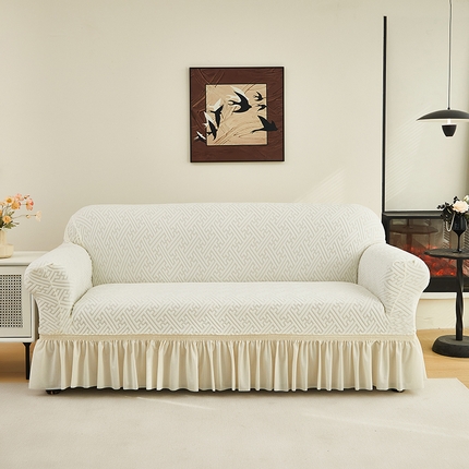 共鸣沙发套 2024新款拉绒提花系列沙发套（裙摆款） 拉绒白色