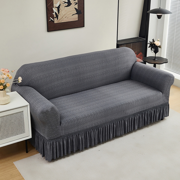 91家纺网 家纺一手货源 找家纺 共鸣沙发套 2024新款牛奶丝系列沙发套（裙摆款） 简约深灰