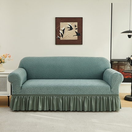 共鸣沙发套 2024新款拉绒提花系列沙发套（裙摆款） 拉绒墨绿