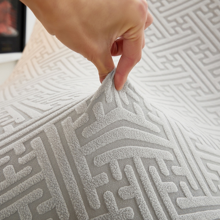 91家纺网 家纺一手货源 找家纺 共鸣沙发套 2024新款拉绒提花系列懒人沙发套 拉绒浅灰