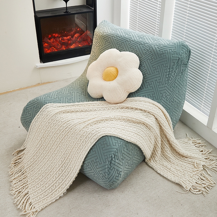 91家纺网 家纺一手货源 找家纺 共鸣沙发套 2024新款拉绒提花系列懒人沙发套 拉绒墨绿