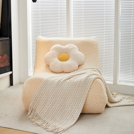 91家纺网 家纺一手货源 找家纺 共鸣沙发套 2024新款拉绒提花系列懒人沙发套 拉绒米黄