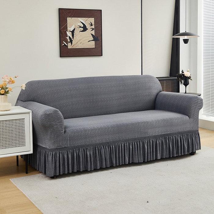 91家纺网 家纺一手货源 找家纺 共鸣沙发套 2024新款牛奶丝系列沙发套（裙摆款） 简约深灰