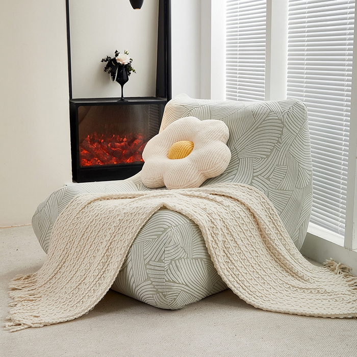 91家纺网 家纺一手货源 找家纺 共鸣沙发套 2024新款臻品提花系列懒人沙发套（枫纹花系） 枫纹灰绿