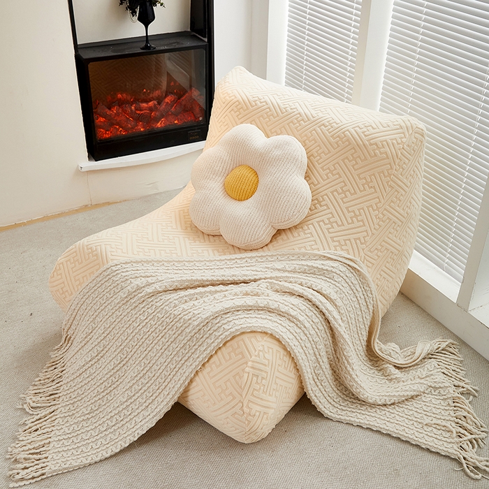 91家纺网 家纺一手货源 找家纺 共鸣沙发套 2024新款拉绒提花系列懒人沙发套 拉绒米黄