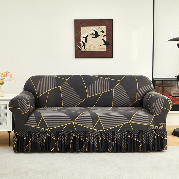 91家纺网 家纺一手货源 找家纺 共鸣沙发套 2024新款牛奶丝系列沙发套（裙摆款） 墨岩