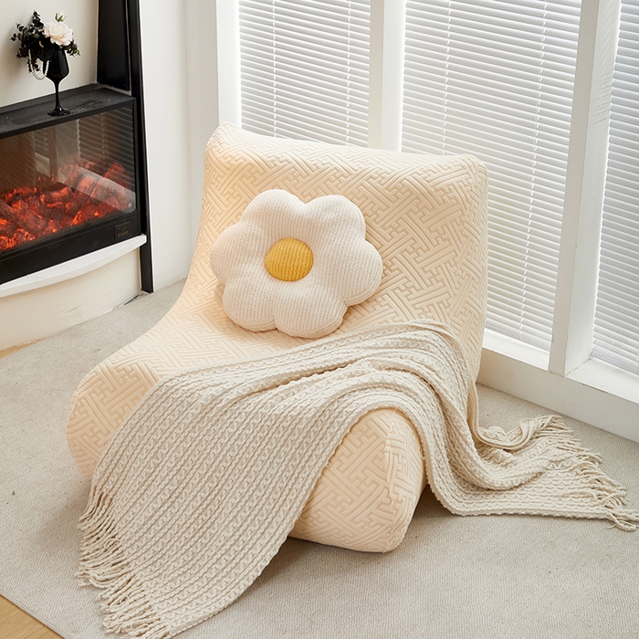 91家纺网 家纺一手货源 找家纺 共鸣沙发套 2024新款拉绒提花系列懒人沙发套 拉绒米黄