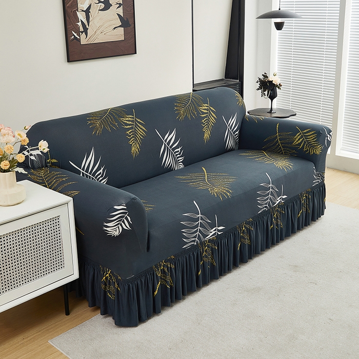 91家纺网 家纺一手货源 找家纺 共鸣沙发套 2024新款牛奶丝系列沙发套（裙摆款） 羽叶