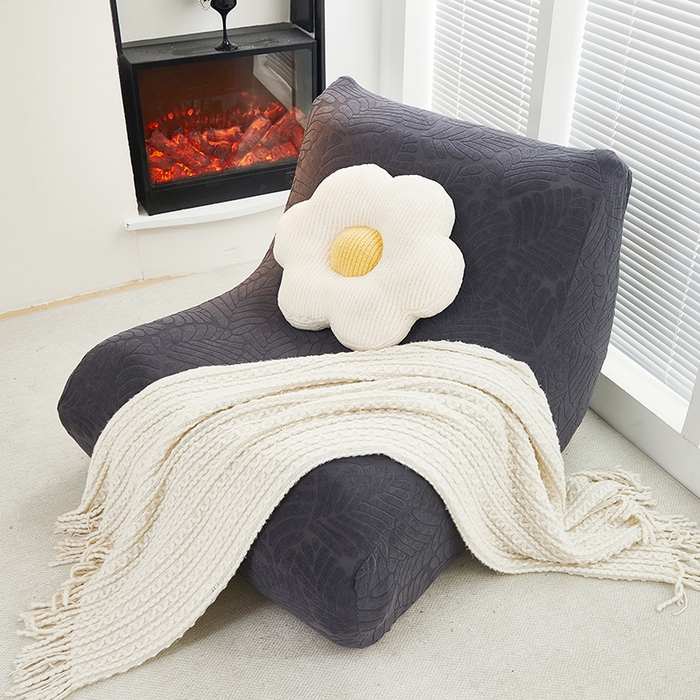 91家纺网 家纺一手货源 找家纺 共鸣沙发套 2024新款臻品提花系列懒人沙发套（织叶花系） 织叶碳灰