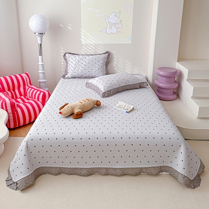 91家纺网 家纺一手货源 找家纺 源舜 2025新款云感皱皱纱法式床盖三件套点点灰