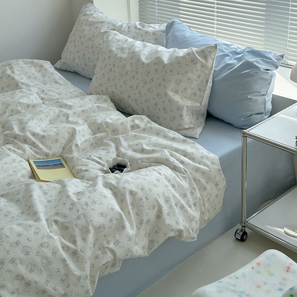 91家纺网 家纺一手货源 找家纺 （总）尺素 2024韩国ins风少女粉被套纯棉卡通四件套小清新蝴蝶结被套240*250床单学生宿舍三件套