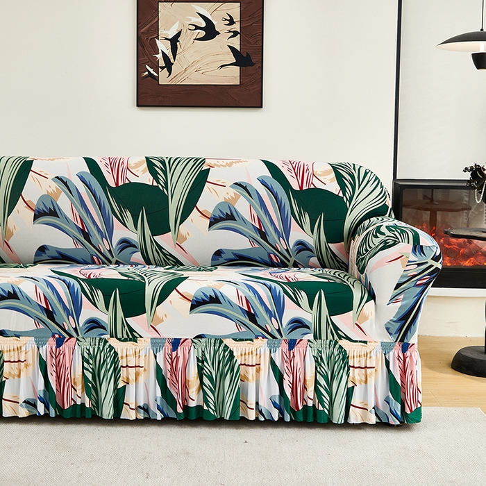 91家纺网 家纺一手货源 找家纺 共鸣沙发套 2024新款牛奶丝系列沙发套（裙摆款） 夏意