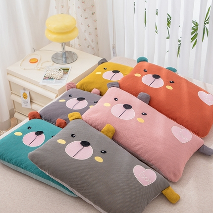 （总）织布人 2024新款荞麦枕儿童学生卡通全棉双层纱萌萌熊枕套+荞麦枕芯