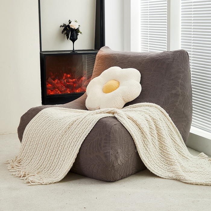 91家纺网 家纺一手货源 找家纺 共鸣沙发套 2024新款臻品提花系列懒人沙发套（织叶花系） 织叶冷灰