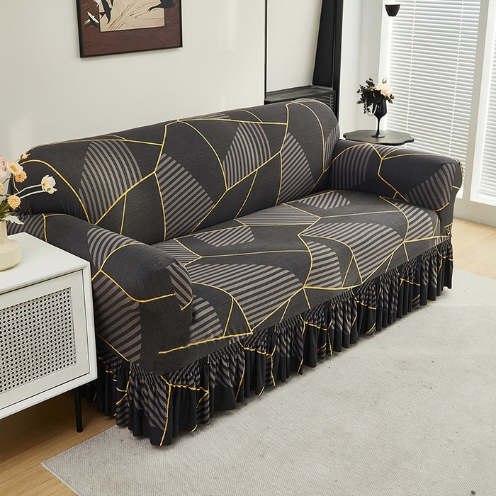 91家纺网 家纺一手货源 找家纺 共鸣沙发套 2024新款牛奶丝系列沙发套（裙摆款） 墨岩