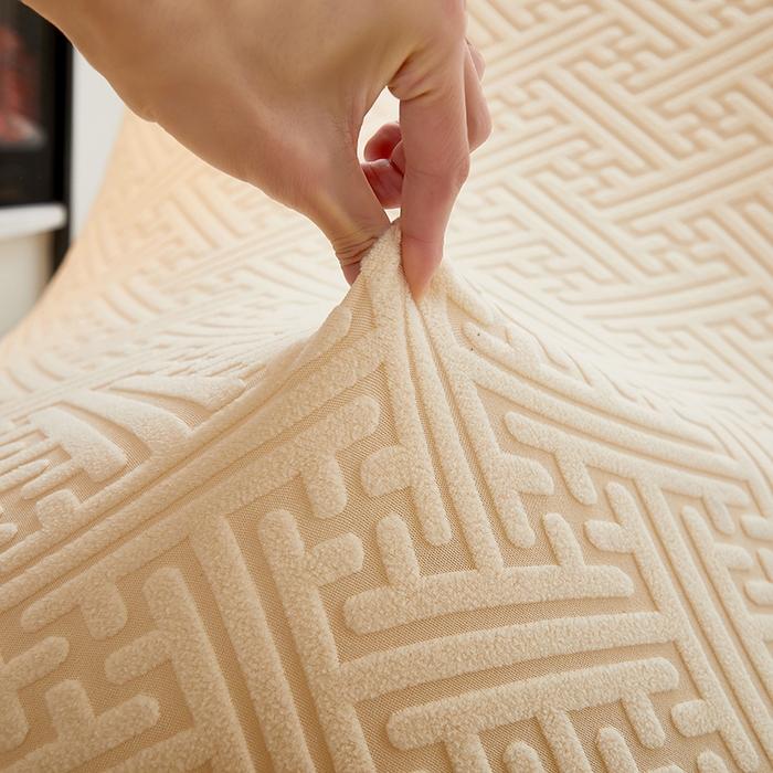 91家纺网 家纺一手货源 找家纺 共鸣沙发套 2024新款拉绒提花系列懒人沙发套 拉绒米黄