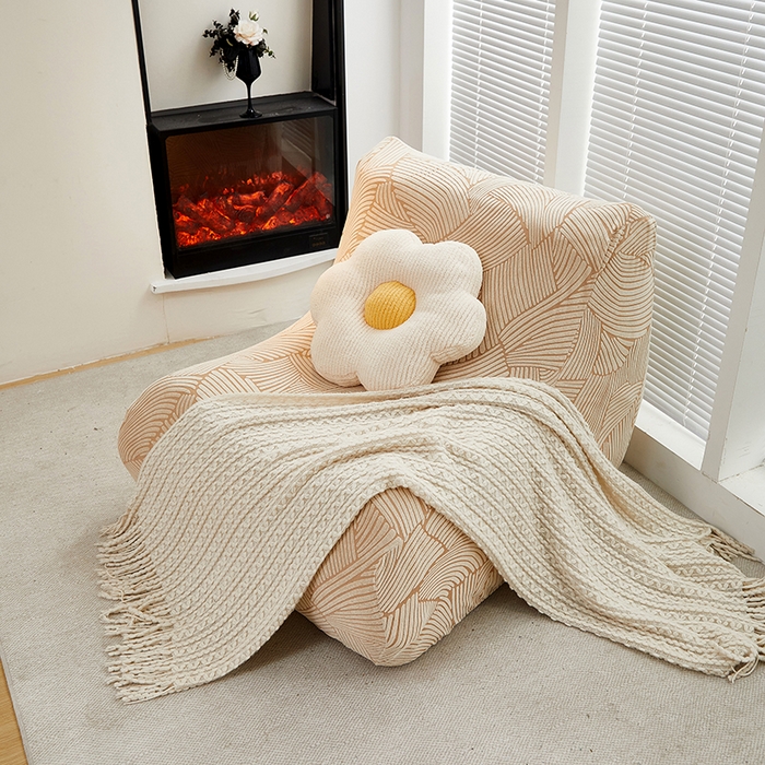 91家纺网 家纺一手货源 找家纺 共鸣沙发套 2024新款臻品提花系列懒人沙发套（枫纹花系） 枫纹驼色