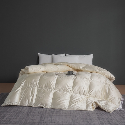 御眠纺羽绒被壳 2024新款羽绒被壳高精密真丝提花羽绒被壳单层防绒婚庆款 杏色
