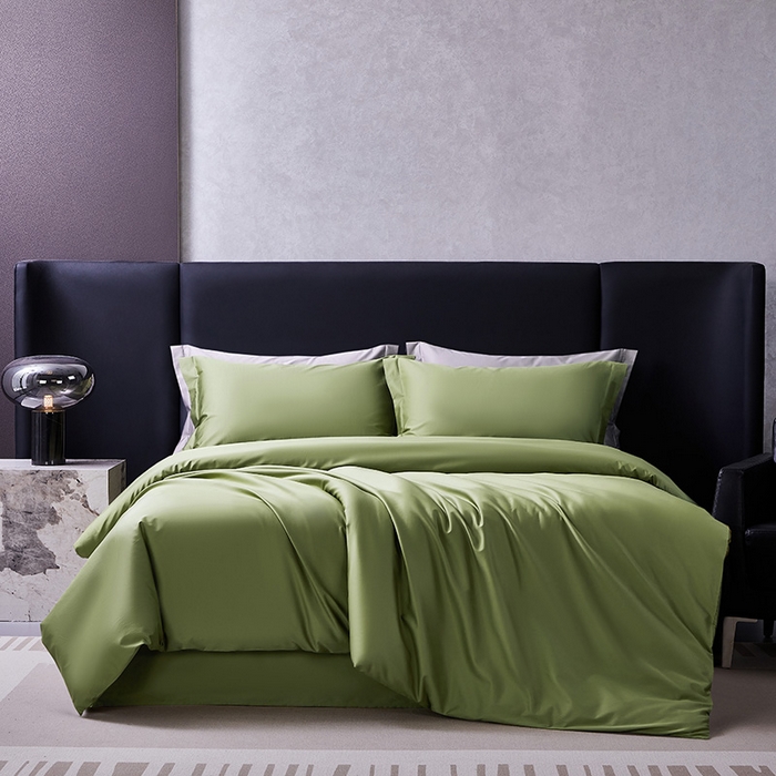 91家纺网 家纺一手货源 找家纺 轩和家居  2024新款70S长绒棉四件套 韶华绿