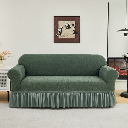 共鸣沙发套 2024新款臻品提花系列沙发套（裙摆款织叶花系） 织叶松绿