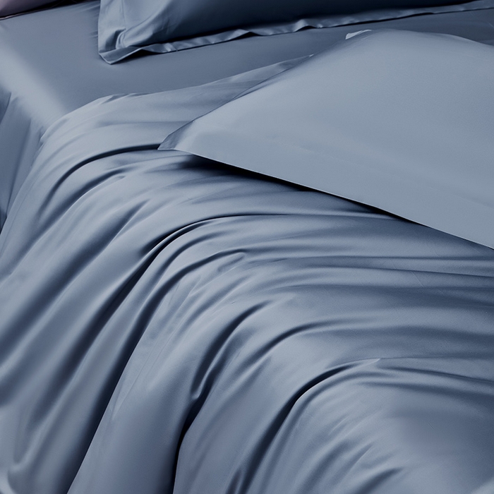 91家纺网 家纺一手货源 找家纺 轩和家居  2024新款70S长绒棉四件套 珐琅蓝