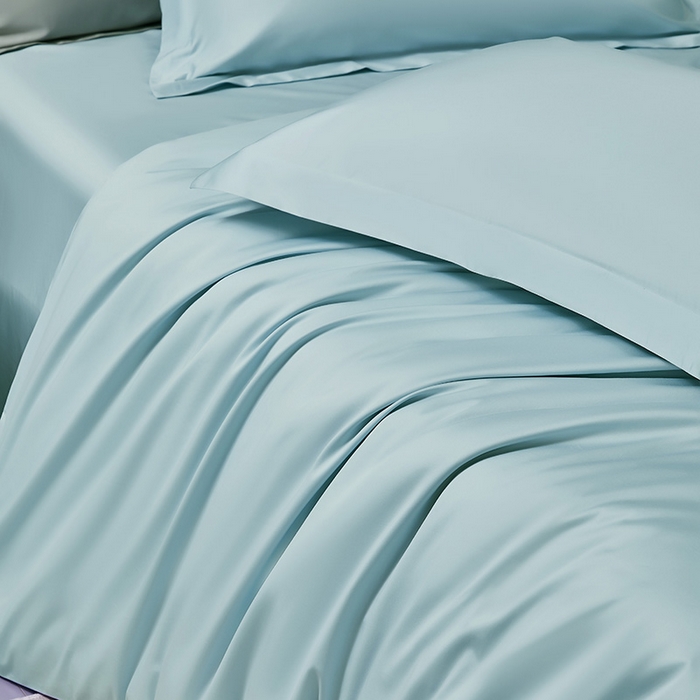 91家纺网 家纺一手货源 找家纺 轩和家居  2024新款70S长绒棉四件套 天青蓝