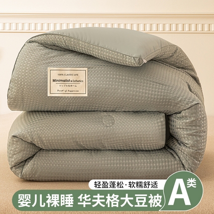 91家纺网 家纺一手货源 找家纺 （买家秀 爆款花色不断货）A类母婴级针织棉提花大豆被子春秋被秋冬被大豆纤维被子被芯华夫格大豆被子水洗棉 华夫格针织-海青