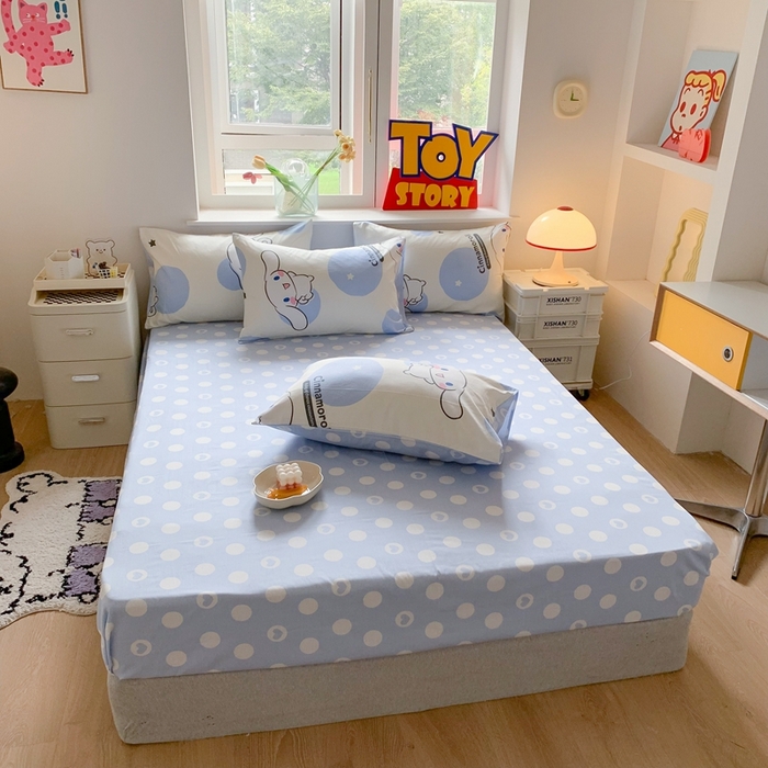 91家纺网 家纺一手货源 找家纺 玉元坊 2025年新款三丽鸥系列全棉纯棉简约基础款四件套三件套--大耳狗简约款式 波点玉桂狗【简约款】