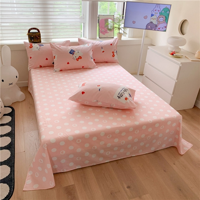 91家纺网 家纺一手货源 找家纺 玉元坊 2025年新款三丽鸥系列全棉纯棉简约基础款四件套三件套--凯蒂猫简约款式 简约-苹果凯蒂