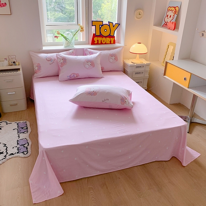 91家纺网 家纺一手货源 找家纺 玉元坊 2025年新款三丽鸥系列全棉纯棉简约基础款四件套三件套--美乐蒂简约款式 小兔美乐蒂【简约款】