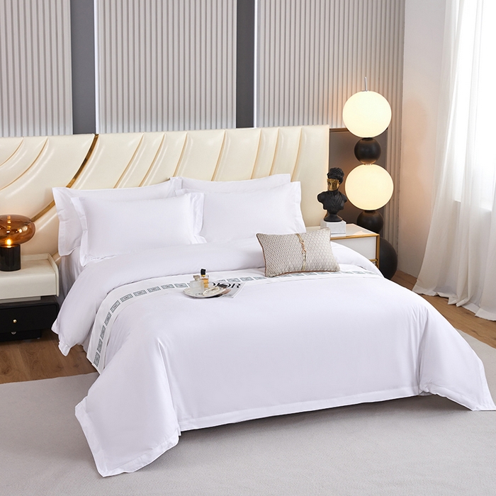 91家纺网 家纺一手货源 找家纺 中乾酒店布草工厂店 2024新款全棉贡缎纯白星级酒店标准亲肤四件套系列 60x40s