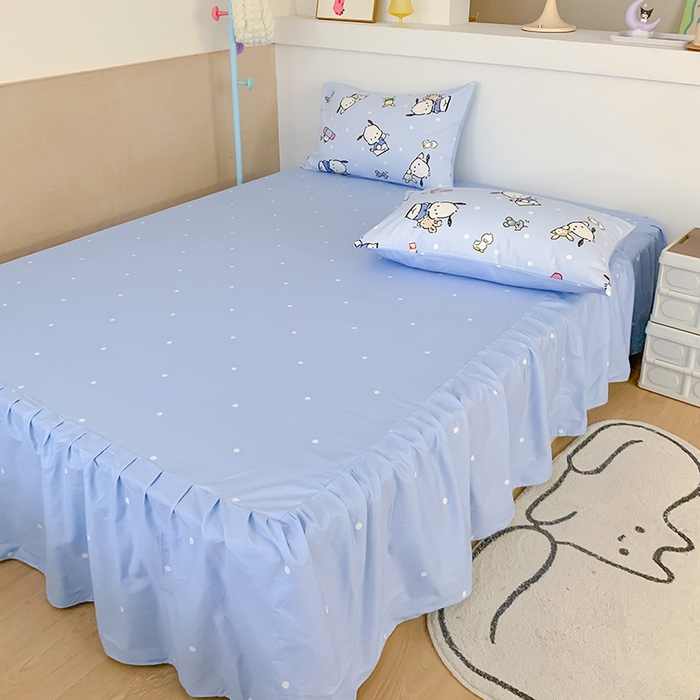 91家纺网 家纺一手货源 找家纺 玉元坊 2025年新款三丽鸥系列全棉纯棉简约基础款四件套三件套--帕恰狗简约款式 简约款-小帕和伙伴蓝