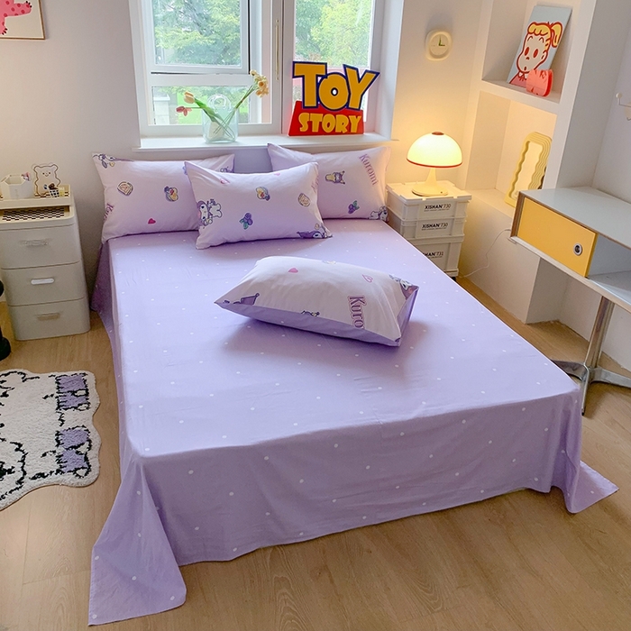 91家纺网 家纺一手货源 找家纺 玉元坊 2025年新款三丽鸥系列全棉纯棉简约基础款四件套三件套--库洛米简约款式 甜甜库洛米【简约款】