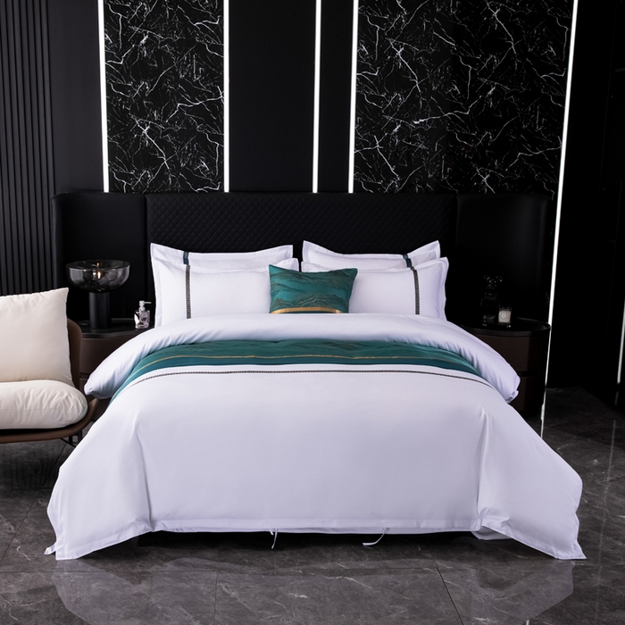 91家纺网 家纺一手货源 找家纺 中乾酒店布草工厂店 2024新款145g加厚加密款织带款酒店磨毛四件套 水墨