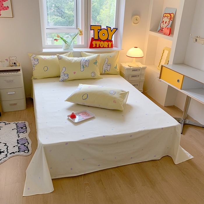 91家纺网 家纺一手货源 找家纺 玉元坊 2025年新款三丽鸥系列全棉纯棉简约基础款四件套三件套--大耳狗简约款式 柠檬大耳狗【简约款】